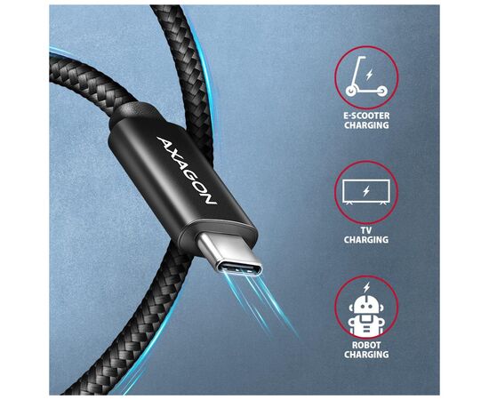 Дата кабель USB-C to USB-C 3.0m USB 2.0 PD 240W 5A black AXAGON (BUCM2-CM30AB), зображення 5