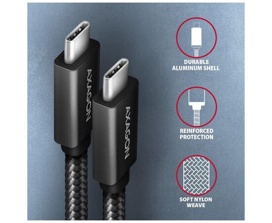 Дата кабель USB-C to USB-C 1.0m USB 3.2 Gen 2 PD 100W 5A 4K black AXAGON (BUCM32-CM10AB), зображення 5