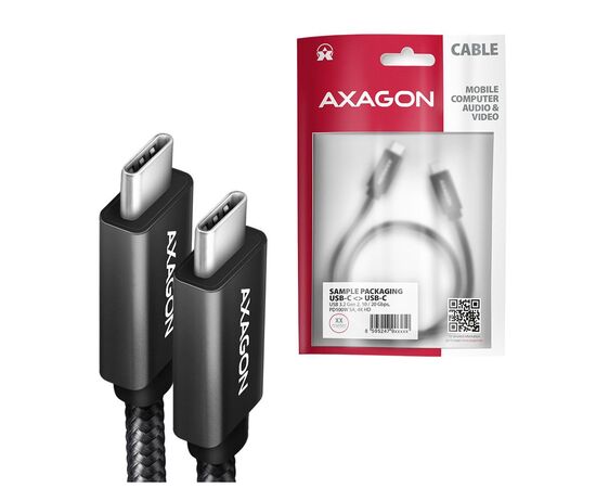 Дата кабель USB-C to USB-C 2.0m USB 3.2 Gen 2 PD 100W 5A 4K black AXAGON (BUCM32-CM20AB), зображення 2