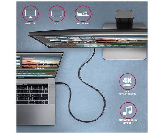 Дата кабель USB-C to USB-C 2.0m USB 3.2 Gen 2 PD 100W 5A 4K black AXAGON (BUCM32-CM20AB), зображення 8