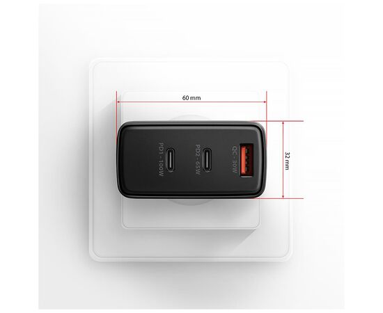 Зарядний пристрій AXAGON 1xUSB + 2xUSB-C 100W QC4+ PD3.0 PPS black (ACU-DPQ100), зображення 2