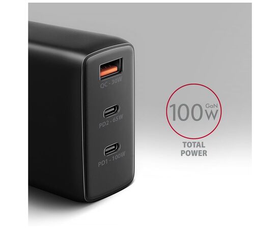 Зарядний пристрій AXAGON 1xUSB + 2xUSB-C 100W QC4+ PD3.0 PPS black (ACU-DPQ100), зображення 3