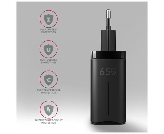 Зарядний пристрій AXAGON 1xUSB + 2xUSB-C 65W QC4+ PD3.0 PPS black (ACU-DPQ65), зображення 6