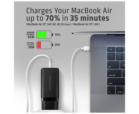 Зарядний пристрій AXAGON 1xUSB + 2xUSB-C 65W QC4+ PD3.0 PPS black (ACU-DPQ65), зображення 8