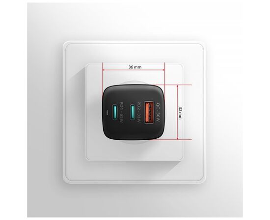 Зарядний пристрій AXAGON 1xUSB + 2xUSB-C 65W QC4+ PD3.0 PPS black (ACU-DPQ65), зображення 9