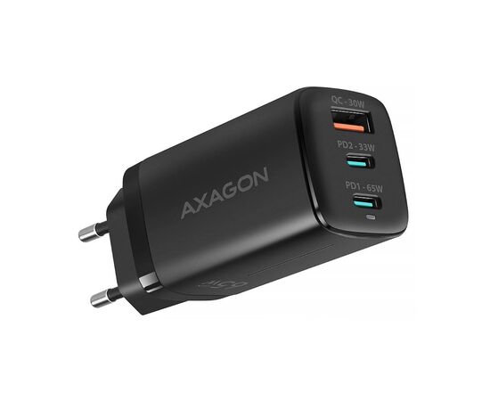 Зарядний пристрій AXAGON 1xUSB + 2xUSB-C 65W QC4+ PD3.0 PPS black (ACU-DPQ65)