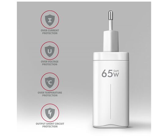 Зарядний пристрій AXAGON 1xUSB + 2xUSB-C 65W QC4+ PD3.0 PPS white (ACU-DPQ65W), зображення 6