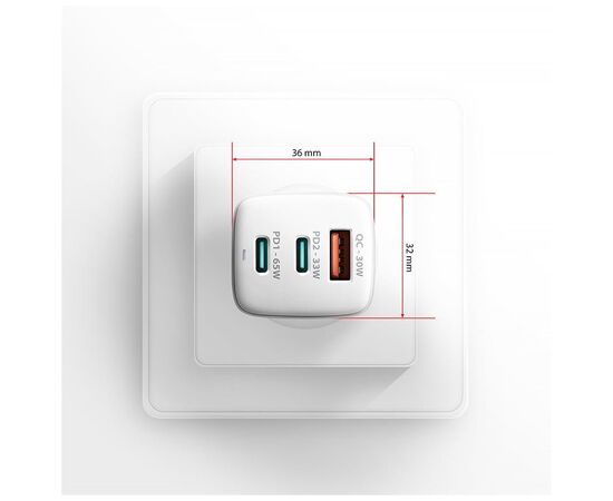 Зарядний пристрій AXAGON 1xUSB + 2xUSB-C 65W QC4+ PD3.0 PPS white (ACU-DPQ65W), зображення 8