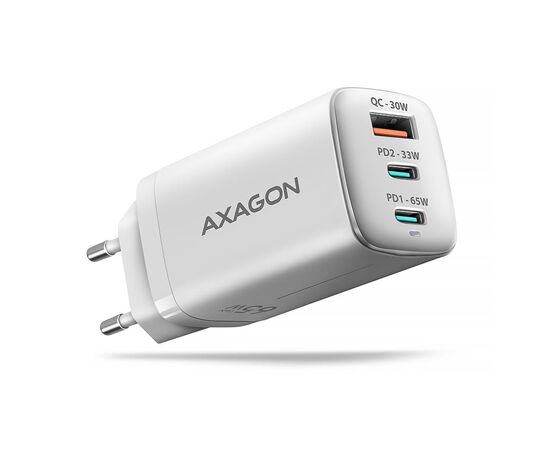 Зарядний пристрій AXAGON 1xUSB + 2xUSB-C 65W QC4+ PD3.0 PPS white (ACU-DPQ65W)