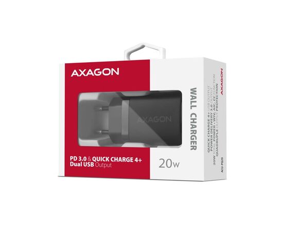 Зарядное устройство AXAGON 1xUSB QC3.0 + 1xUSB-C PD20W black (ACU-PQ20), изображение 2