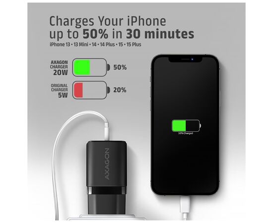 Зарядное устройство AXAGON 1xUSB QC3.0 + 1xUSB-C PD20W black (ACU-PQ20), изображение 8