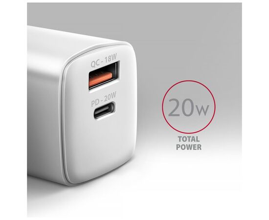 Зарядное устройство AXAGON 1xUSB QC3.0 + 1xUSB-C PD20W white (ACU-PQ20W), изображение 3