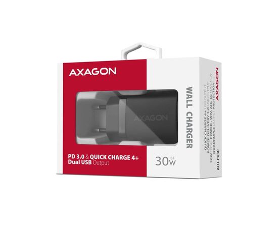 Зарядний пристрій AXAGON 1xUSB QC4.0 + 1xUSB-C PD30W PPS black (ACU-PQ30), зображення 2