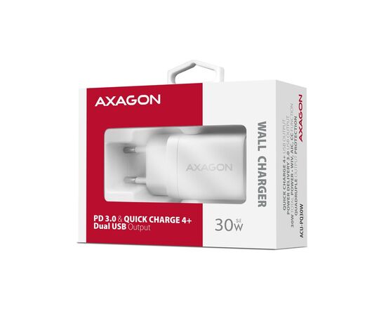 Зарядний пристрій AXAGON 1xUSB QC4.0 + 1xUSB-C PD30W PPS white (ACU-PQ30W), зображення 2
