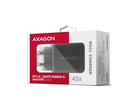 Зарядний пристрій AXAGON 1xUSB QC4.0 + 1xUSB-C PD45W PPS black (ACU-PQ45), зображення 2