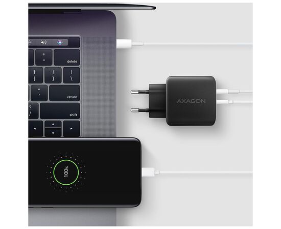 Зарядний пристрій AXAGON 1xUSB QC4.0 + 1xUSB-C PD45W PPS black (ACU-PQ45), зображення 7