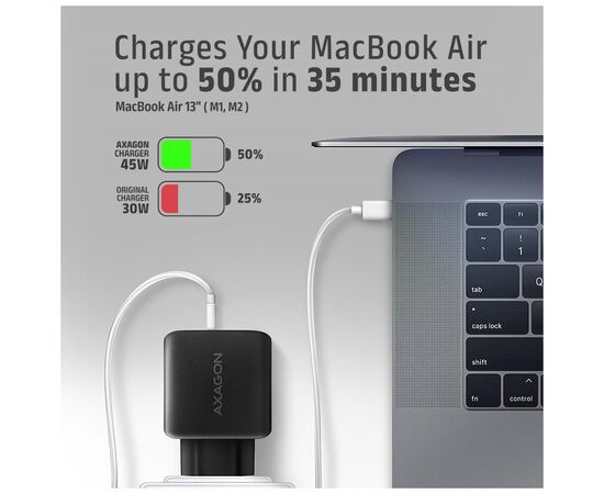 Зарядний пристрій AXAGON 1xUSB QC4.0 + 1xUSB-C PD45W PPS black (ACU-PQ45), зображення 8