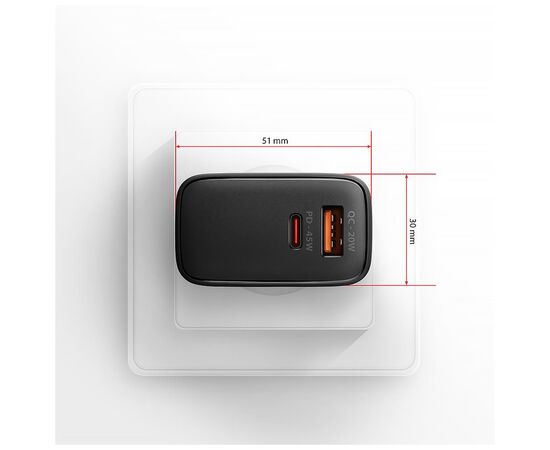 Зарядний пристрій AXAGON 1xUSB QC4.0 + 1xUSB-C PD45W PPS black (ACU-PQ45), зображення 9