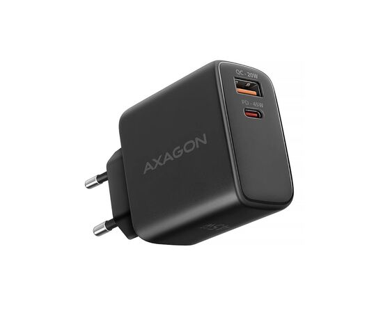Зарядний пристрій AXAGON 1xUSB QC4.0 + 1xUSB-C PD45W PPS black (ACU-PQ45)