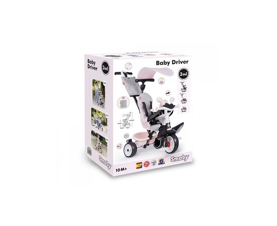 Детский велосипед Smoby Бебі Драйвер. Рожева перлина" з козирком, металевий (7600741504), изображение 2