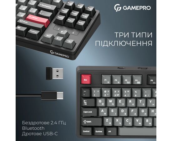 Клавиатура GamePro Asgard Ragnar Wireless/Bluetooth/USB UA Black (MK285BK), изображение 5