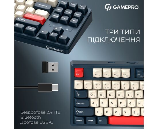 Клавиатура GamePro Asgard Ragnar Wireless/Bluetooth/USB UA Blue (MK285BL), изображение 5