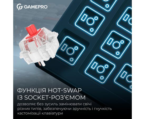 Клавиатура GamePro Asgard Ragnar Wireless/Bluetooth/USB UA Blue (MK285BL), изображение 8