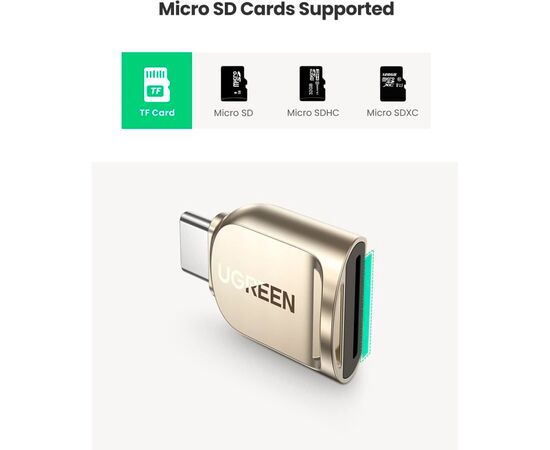 Считыватель флеш-карт UGREEN USB-C to TF 3.0 CM331 Light Golden (80124), изображение 6