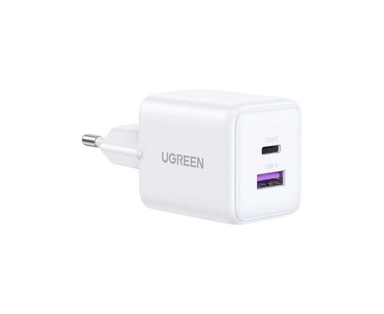Зарядний пристрій UGREEN USB + USB-C GaN 30W X516 white (65015)