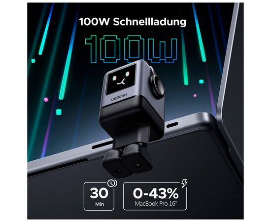 Зарядний пристрій UGREEN 1xUSB + 3xUSB-C GaN 100W Robot X688 gray (45515B), зображення 2