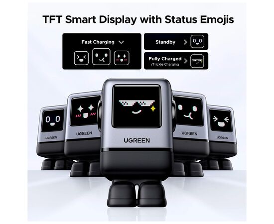 Зарядний пристрій UGREEN 1xUSB + 3xUSB-C GaN 100W Robot X688 gray (45515B), зображення 3