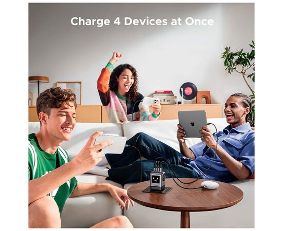 Зарядний пристрій UGREEN 1xUSB + 3xUSB-C GaN 100W Robot X688 gray (45515B), зображення 4