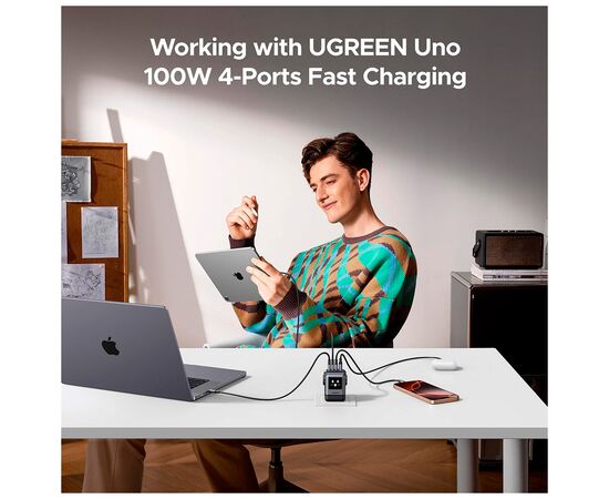 Зарядний пристрій UGREEN 1xUSB + 3xUSB-C GaN 100W Robot X688 gray (45515B), зображення 5
