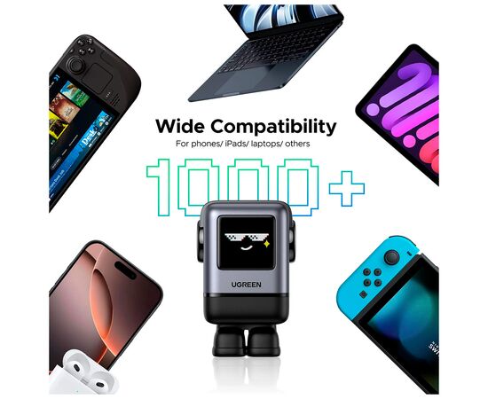 Зарядний пристрій UGREEN 1xUSB + 3xUSB-C GaN 100W Robot X688 gray (45515B), зображення 7