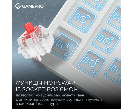 Клавиатура GamePro Asgard Ragnar Wireless/Bluetooth/USB UA White (MK285WH), изображение 8
