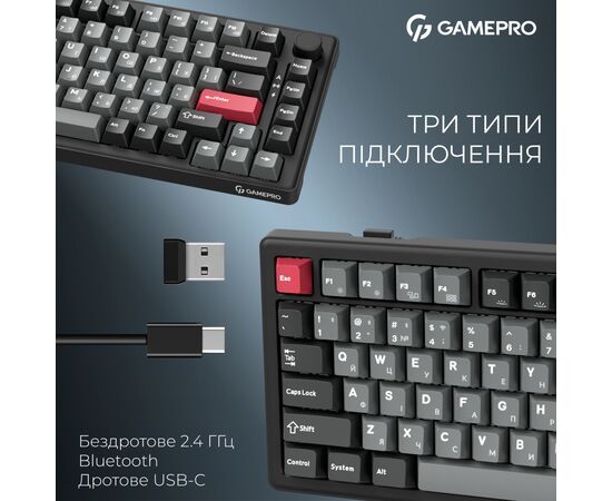 Клавиатура GamePro Asgard Yord Wireless/Bluetooth/USB UA Black (MK266BK), изображение 6