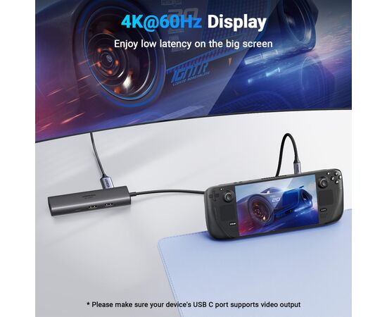 Концентратор Ugreen USB-C to HDMI + 2xUSB 3.2 + USB-C 3.2 + RJ45 + PD CM512 gray (45000), изображение 3