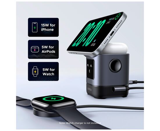 Зарядний пристрій UGREEN 2-in-1 wireless iPhone + AirPods W709 gray (45775), зображення 4