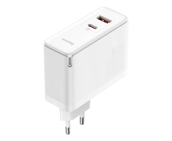Зарядное устройство Baseus 1xUSB-C + 1xUSB GaN 100W + cable USB-C to USB-C white (CCGP090202), изображение 2