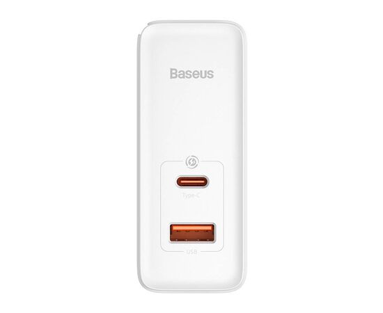 Зарядное устройство Baseus 1xUSB-C + 1xUSB GaN 100W + cable USB-C to USB-C white (CCGP090202), изображение 3