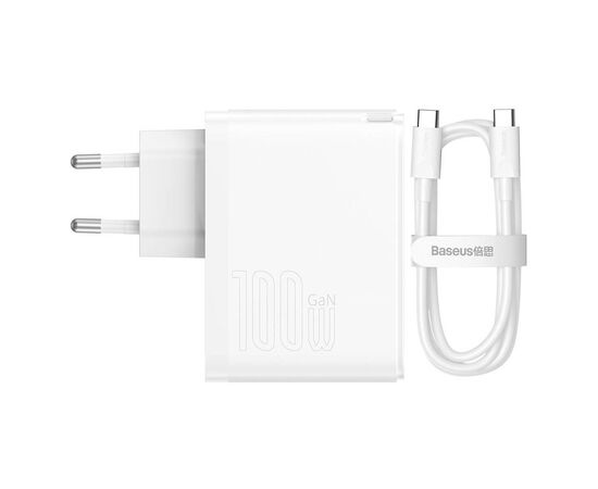 Зарядное устройство Baseus 1xUSB-C + 1xUSB GaN 100W + cable USB-C to USB-C white (CCGP090202), изображение 5