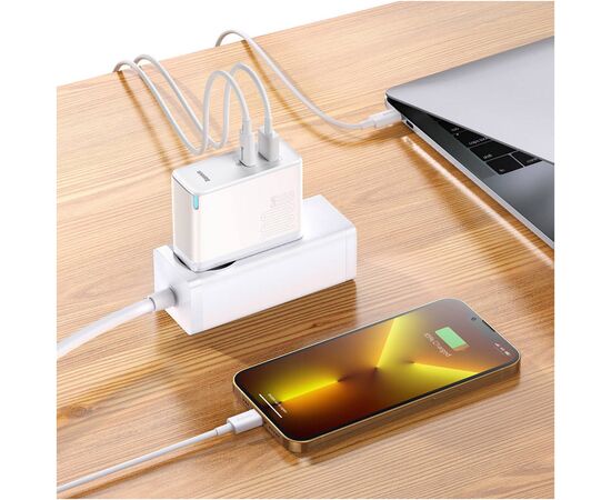 Зарядное устройство Baseus 1xUSB-C + 1xUSB GaN 100W + cable USB-C to USB-C white (CCGP090202), изображение 8