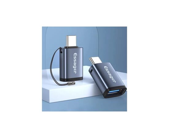 Переходник OTG USB 3.0 AF to USB-C M gray Essager (EZJAC-SRA0G), изображение 3