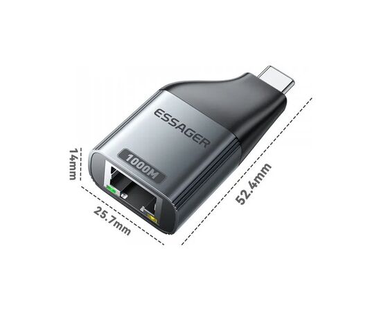 Переходник USB-C to RJ45 1000Mbps Essager (EZJRJK-MJ0G-P), изображение 6