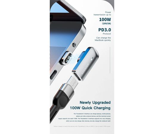 Перехідник USB-C magnetic 20Gbps 4K 90° corner Essager (EZJCX-RJ0G), зображення 3