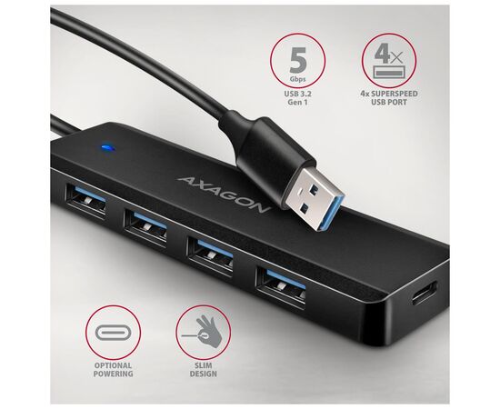Концентратор AXAGON USB 3.1 to 4xUSB 3.0 black (HUE-C1A), изображение 2