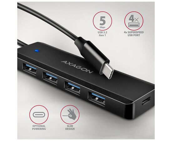 Концентратор AXAGON USB-C to 4xUSB 3.0 black (HUE-C1C), изображение 2