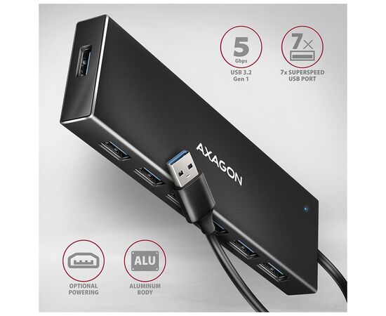 Концентратор AXAGON USB 3.1 to 7xUSB 3.0 black (HUE-F7A), изображение 2