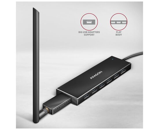 Концентратор AXAGON USB 3.1 to 7xUSB 3.0 black (HUE-F7A), изображение 4