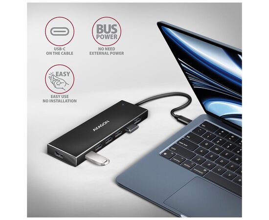 Концентратор AXAGON USB-C to 7xUSB 3.0 black (HUE-F7C), изображение 3